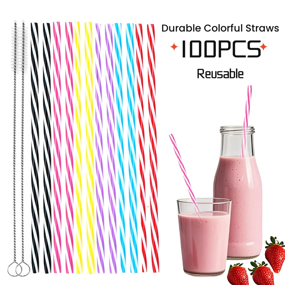 NONE 9 Zoll wiederverwendbare Trinkhalme aus Hartplastik, gemischt, hell, niedlich, bunt, normale Strohhalme, BPA-frei, Party-Geschenk-Lieferant, Spülmaschine 3