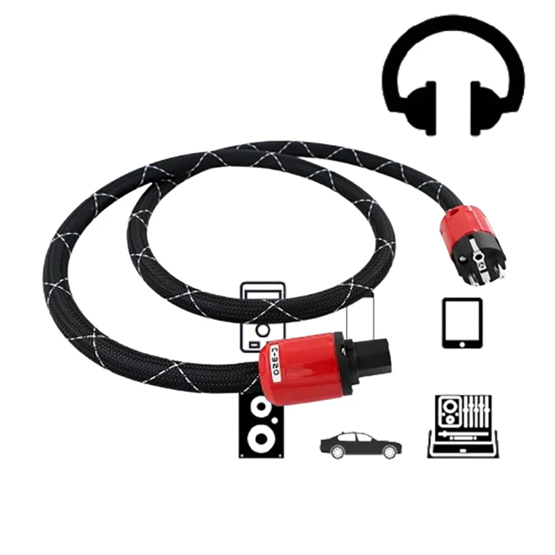

Premium Silver-Black OFC Braided 16mm Schuko EU/US Hi-Fi AC Mains Cord 15A Audiophile​