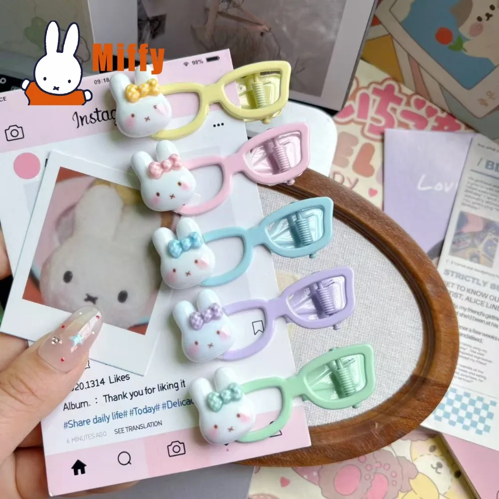 Kawaii Miffy Glasses Shape Hair Clip Cute Rabbit Cartoon Eyewear Accessory Pastel Color Spring Style Adorable Hairpin Girl Gift
