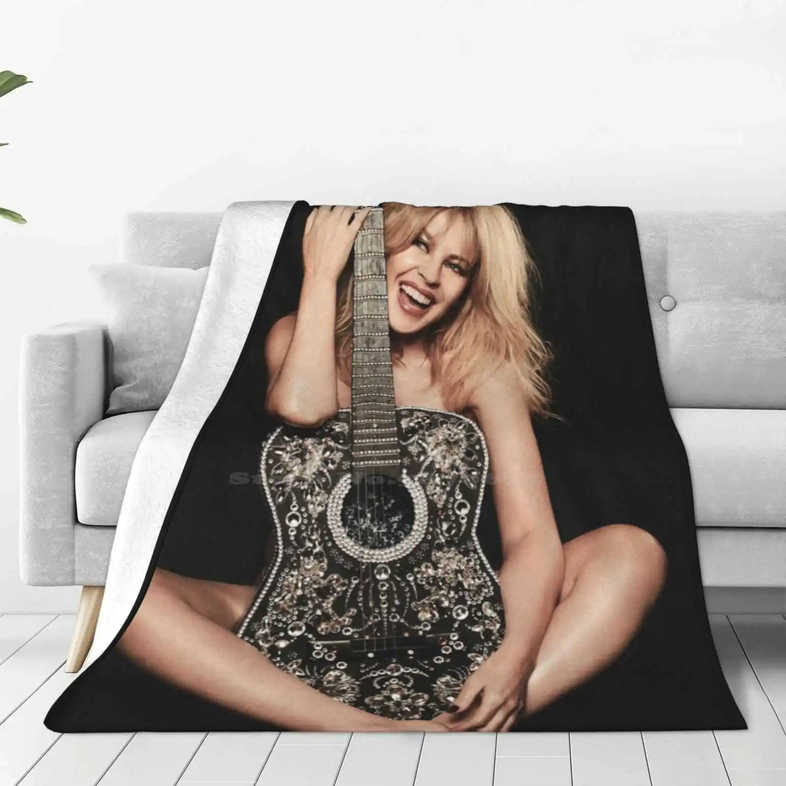 Kylie-#Golden Blanket Soft Warm Travel Portable Blanket Kylie Golden Tour Minogue Jenner Black Guitar Country Icon Music Pop