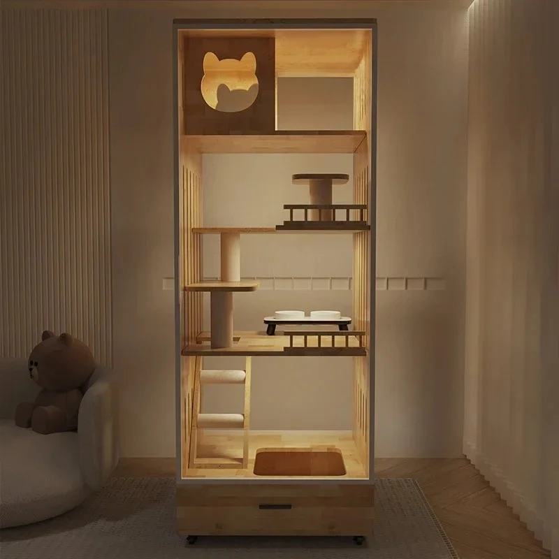 

S Белая панорамная вилла для маленькой квартиры, не занимает места небольшой квартиры, бесплатная дверь, клетка для кошек из цельного дерева, шкаф для кошек