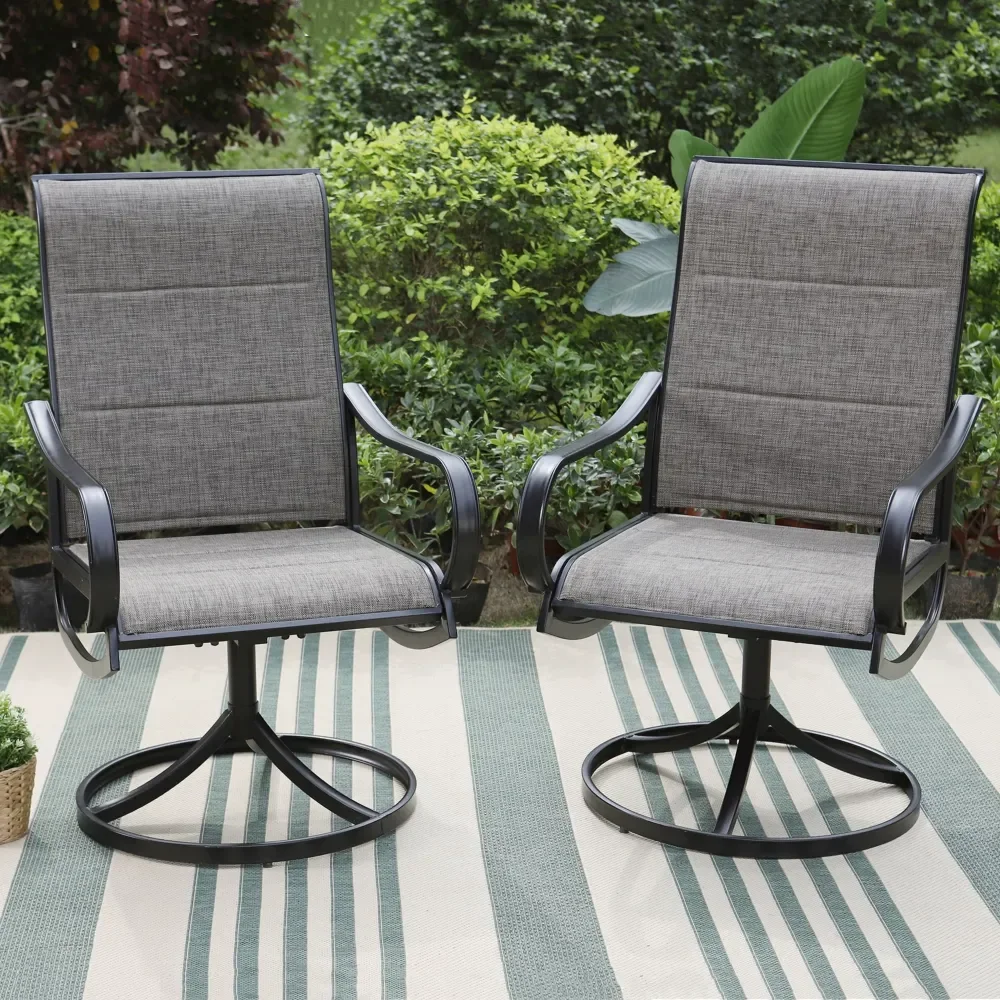 

Set of 2 Outdoor Swivel Dining Chairs with Padded Textilene&Rocking Motion, Black&Gray, Garden Furniture ,Simple and Modern