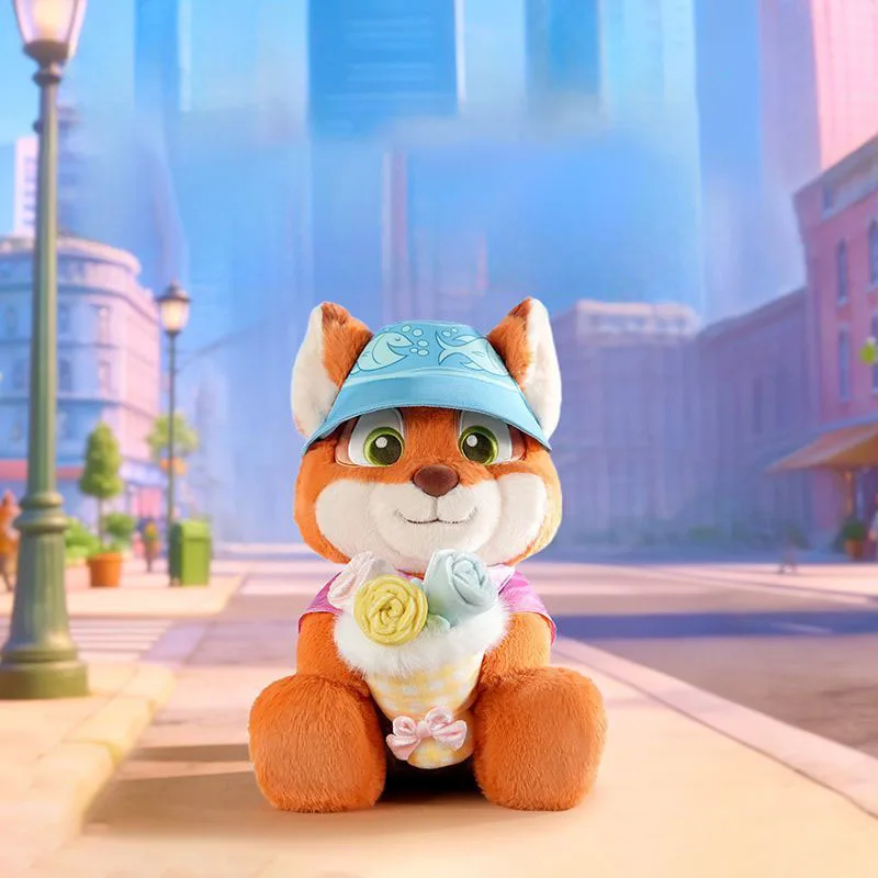 Disney Zootopia Nick Wilde Plush Toy Holding Flower Bouquet Cute Fox Stuffed Animal with Gift Box Kawaii Gift for Girls Family