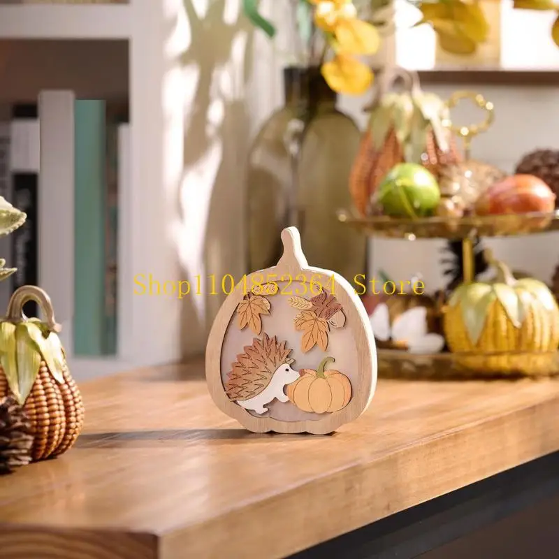 652F Thanksgiving Holzschnitzerei Handwerk Tischschild Dekoration Herbsternte Zuhause Akzentstück für DIY Urlaub Tischdekoration – Detail 9