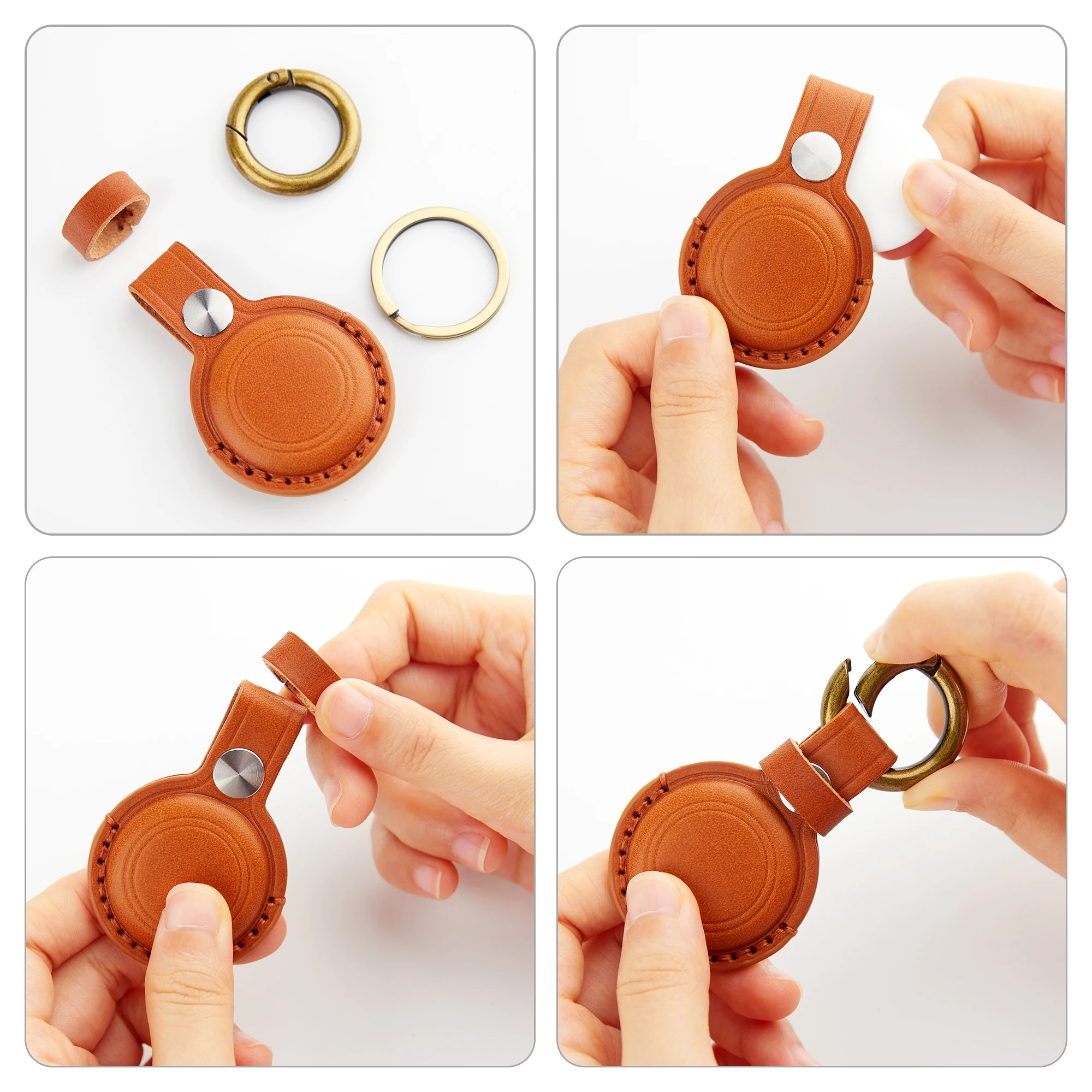 Genuine Leather Airtag Holder for Apple Airtags Case Keychain Air Tag Holders with Key Ring Protective Cover Accessories Tracker