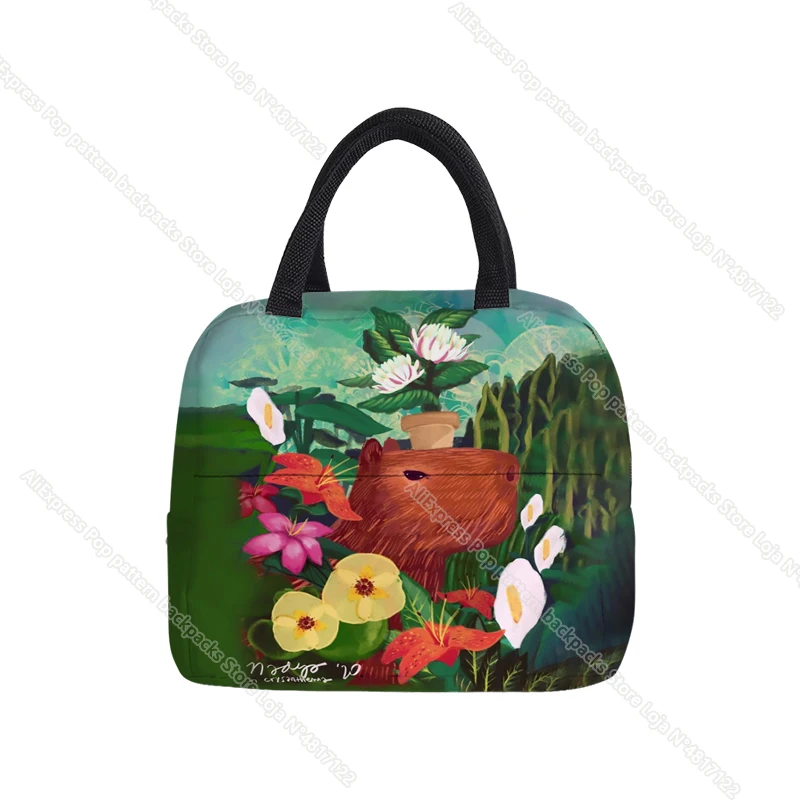 Capybara Fluffy Lunch Box Bag Cartoon My Spirit Animal Tote Insulation Student Lunch Bag Thickened Aluminum Foil Box