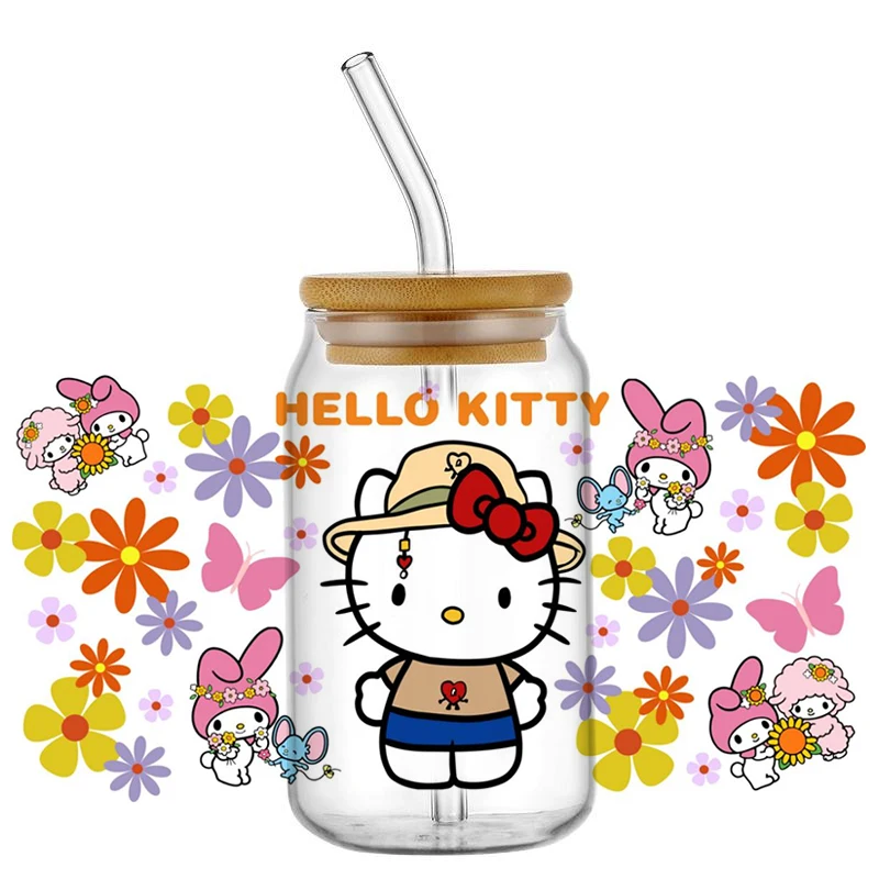 Miniso Kawaii Kitty New Maxed Design Cartoon UV DTF Cup Wrap For 16oz Libbey Coffee Glass Can Cup uvdtf Wrap Car Sticker DIY