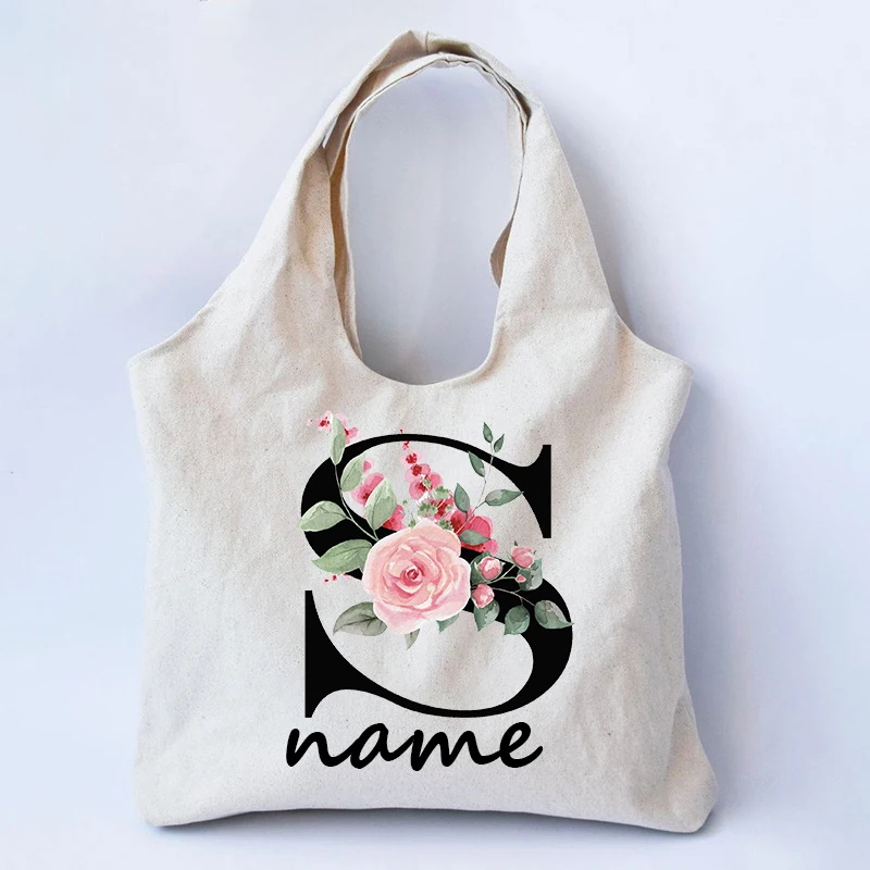 Borsa a tracolla in cotone con stampa personalizzata del nome personalizzata A-Z borse da regalo da sposa per feste di matrimonio da viaggio per ragazze