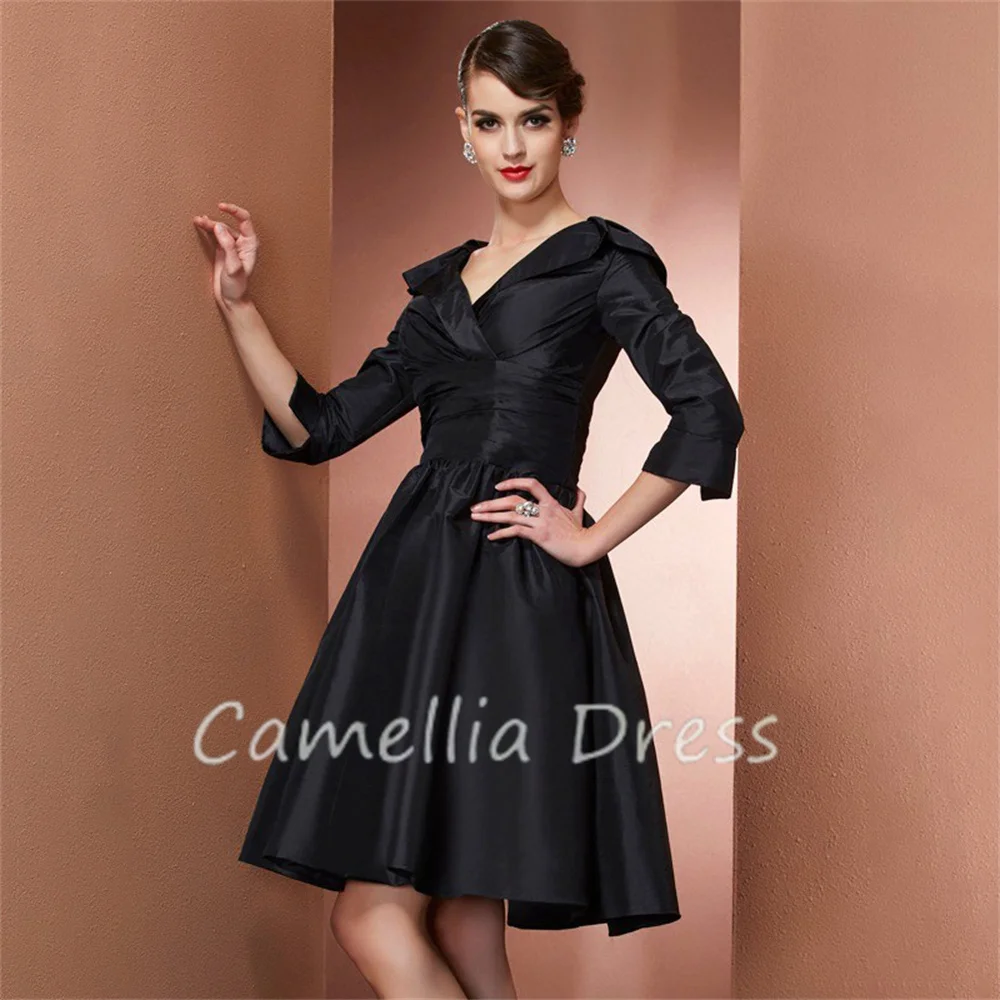 

Princess V Neck Mother Of The Bride Dress A-Line Three Quarter Sleeves Short Formal Dresses Vestidos Mae Da Noiva Casamentos