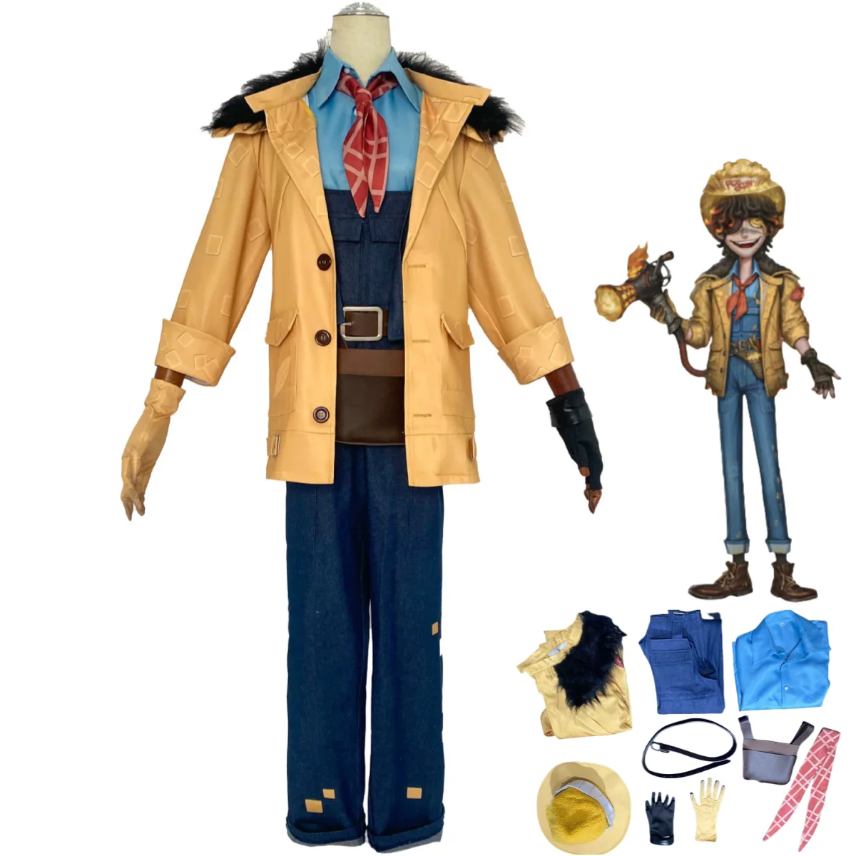 

Game Identity Ⅴ Florian Brand Fire Investigator Cosplay Costume Yellow Trench Coat Overall Uniform Man Halloween Christmas Suit