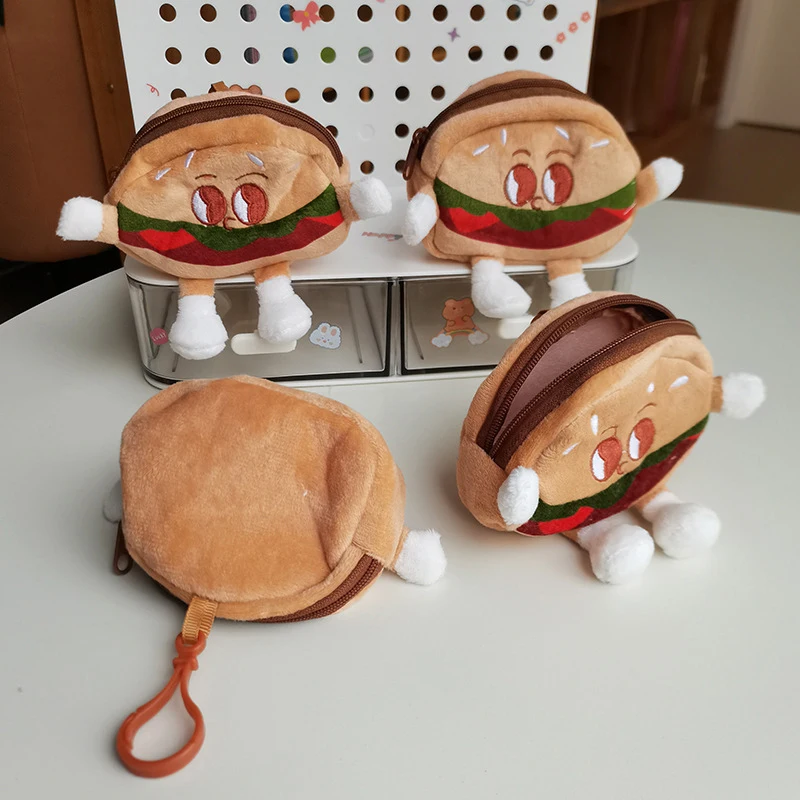 Hamburger Plush Coin Purse Pendant Cartoon Headphone Storage Bag Keychain Portable Lipstick Bag Key Case