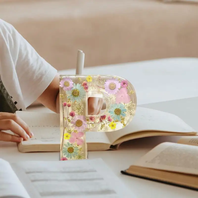 تضيء الحروف الأزهار رسالة ضوء الليل الراتنج المجففة زهرة مصباح مع توهج لينة لمكتب الحضانة عيد ميلاد الزفاف عيد ميلاد #3