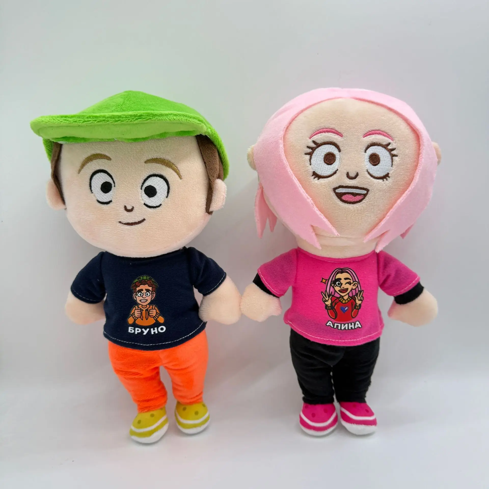 

30CM New Alina and Bruno Plush Toy Cartoon Pink T-shirt Stuffed Doll Two-Partner Plushie Fans Gifts