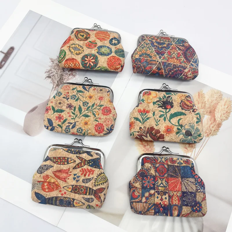 6pcs Retro Cork Wallet, Cross-Border Ethnic Cork Handbag, Versatile DuPont Paper Clip Bag, Creative Closure Bag