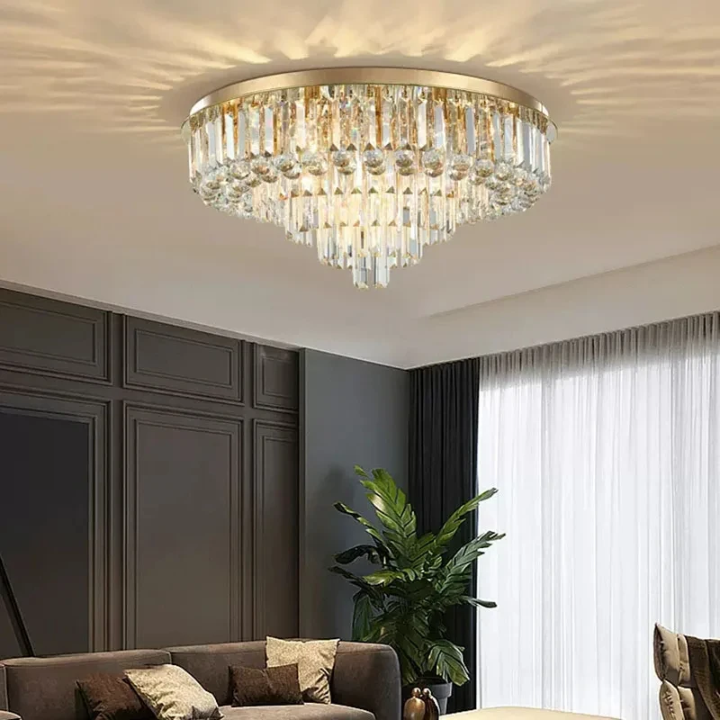 ثريا سقف كريستال LED لغرفة المعيشة ، مصباح ديكور منزلي حديث ، دائري ، فاخر ، أسود ، ذهبي ، تركيبات إضاءة ، أجهزة منزلية