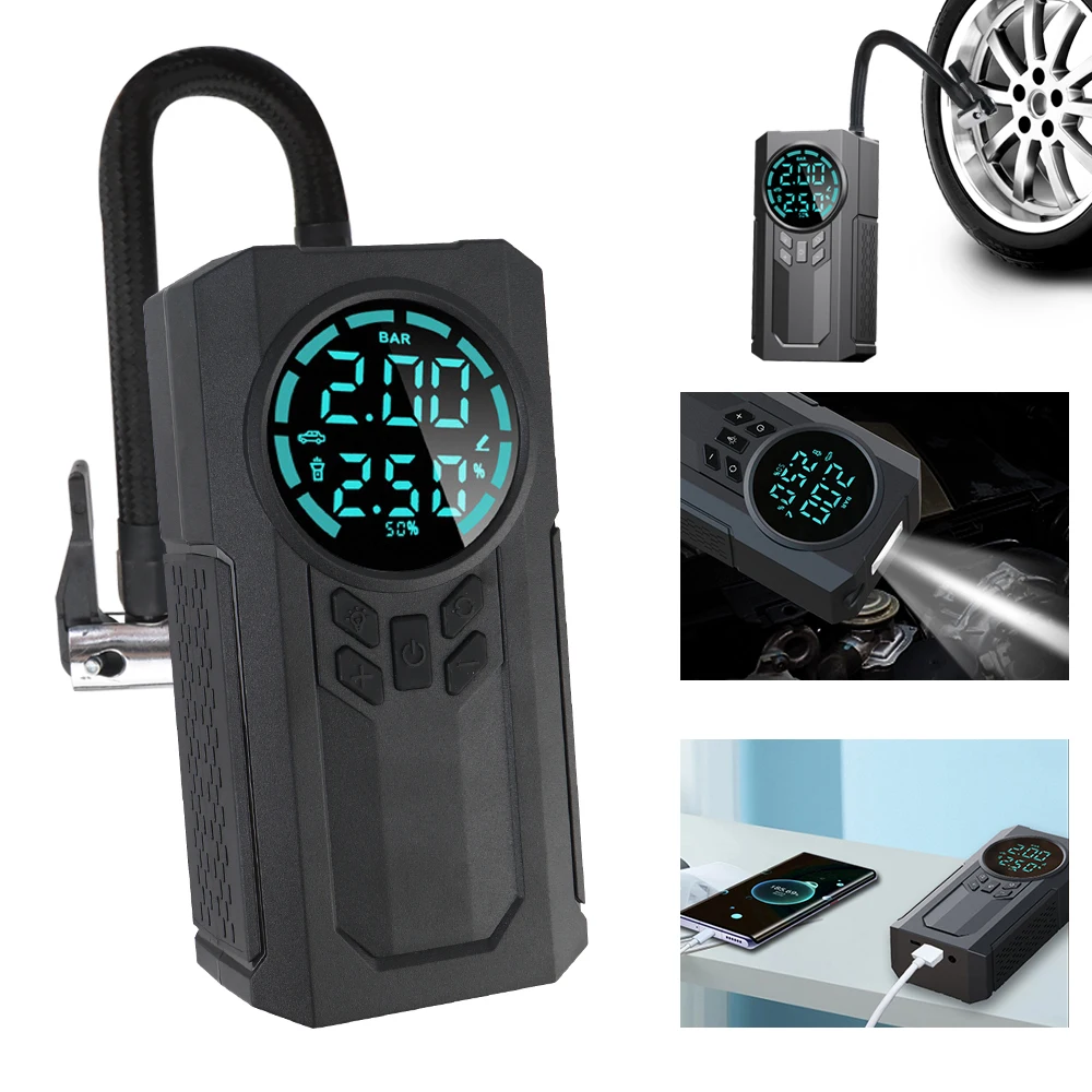 150PSI 60W Tire Air Pump for Car Motorcycle Bicycle Ball LCD Display Portable Inflator With LED Light Digital Air Compressor