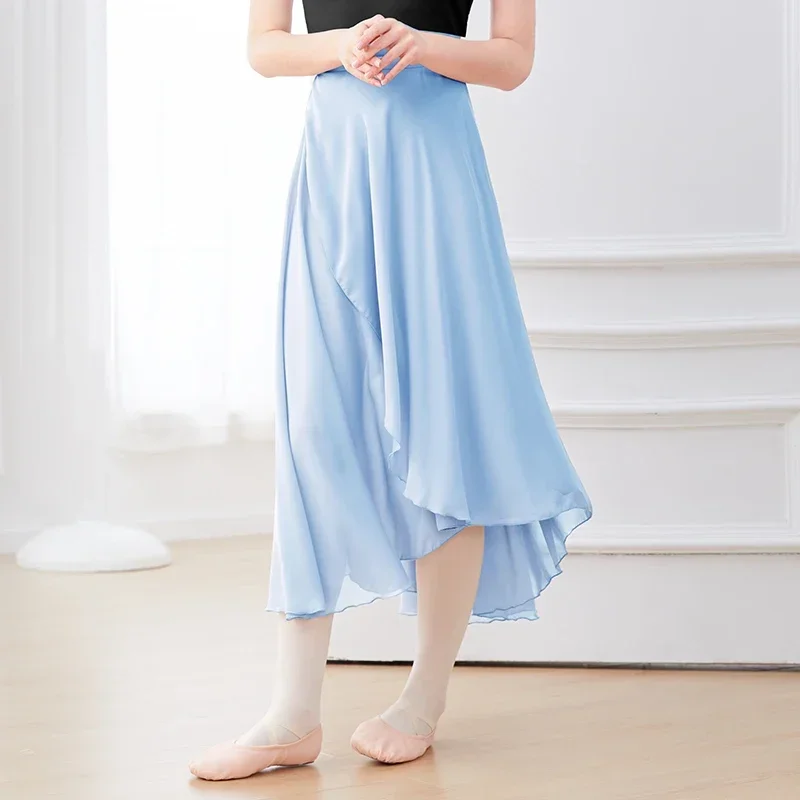 กระโปรงเต้นรำผู้หญิงกระโปรงผ้าชีฟองทรงไม่สมมาตรกระโปรงเต้นรำแบบคลาสสิก