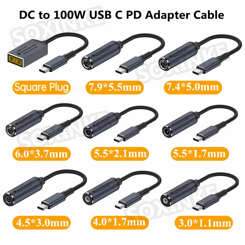 100W USB typu C PD Kabel do szybkiego ładowania Konwerter do Dell Hp Asus Lenovo Samsung Zasilacz do laptopa Dc do złącza USB C PD