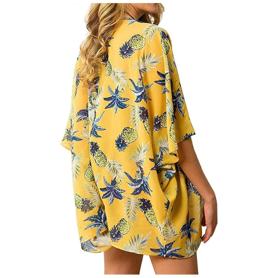 Cardigans kimono de chiffon transparente solto feminino praia nadar blusa casual