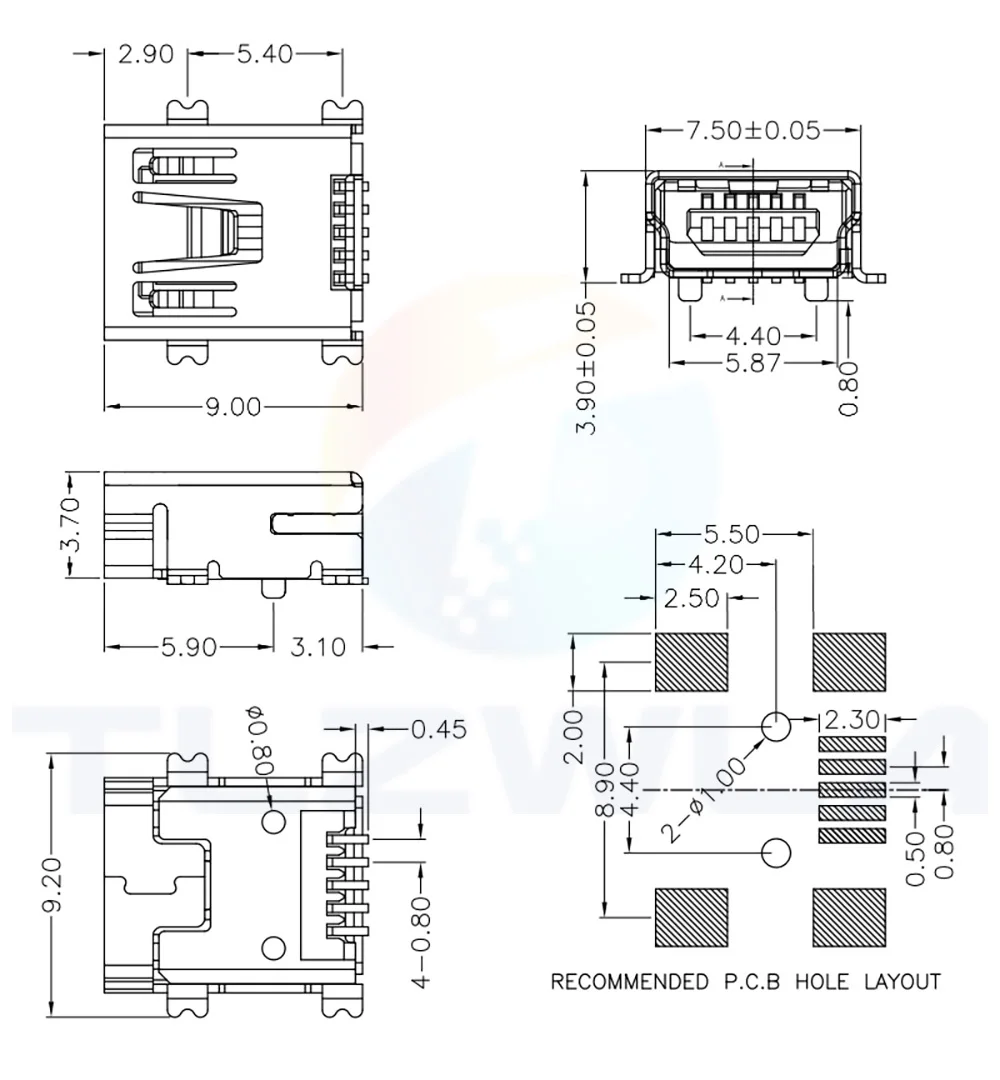 10 sztuk Mini USB SMD 5Pin kobieta Mini B złącze wtykowe podstawa zasilacza — zdjęcie 6