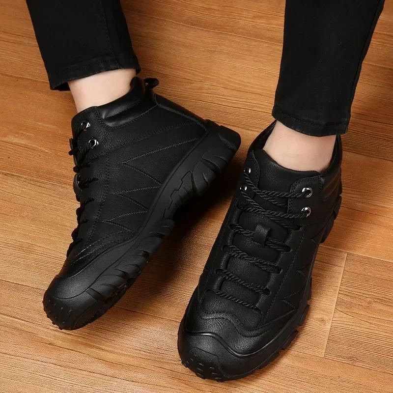 Cotton Shoes Men Winter Plush Thickened Warm High Top Soft Sole Leather Waterproof Casual Snow Boots Comfortable Travel 2024