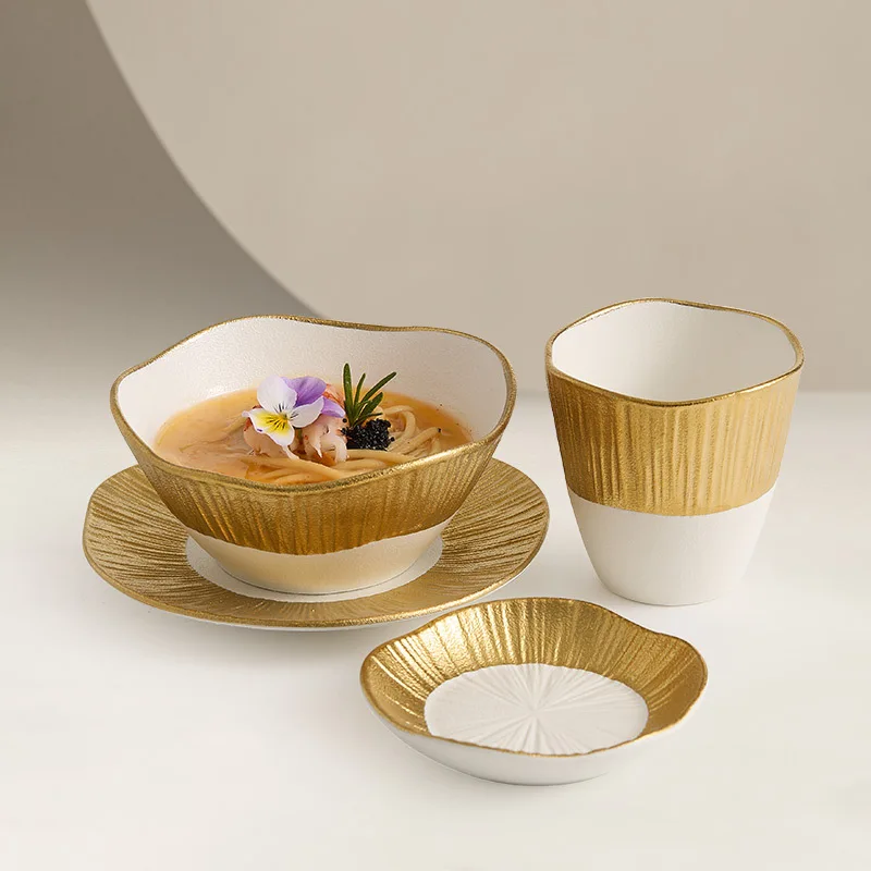 Platinum ceramic hotel table four-piece dinner  creative high-end light luxury plate household dish one-person food tableware