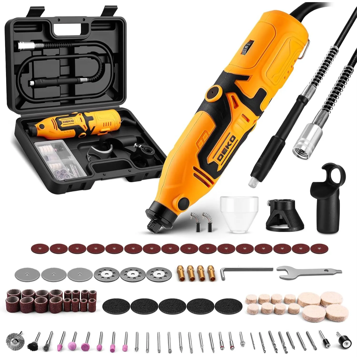 

Rotary Tool Kit 127pcs 1.4Amp 6 Speed 8000-35000RPM Electric Grinder with Flex Shaft for Carving Cutting Sanding