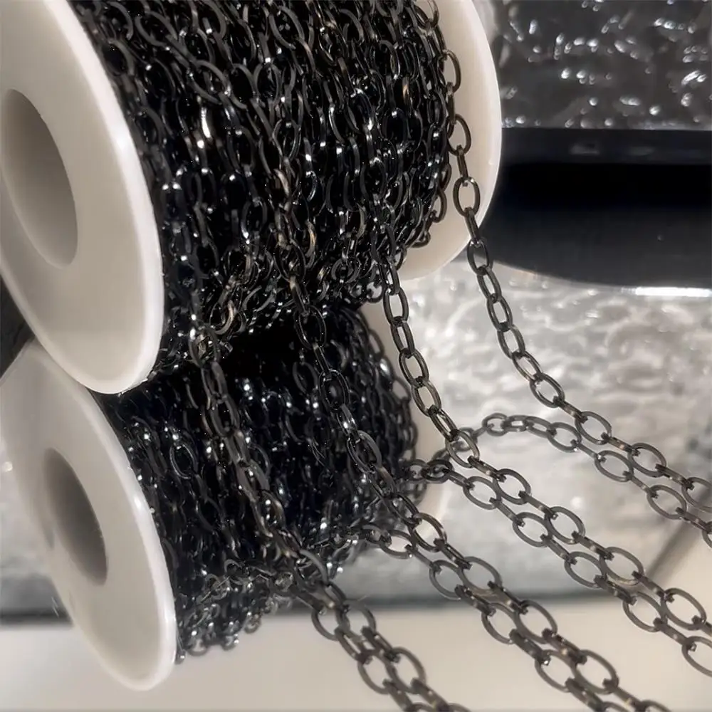 

1Meter GunBlack Plated Stainless Steel 4mm Oval Chain Cuban Chains for DIY Necklace Bracelet Jewelry Making Wholesale