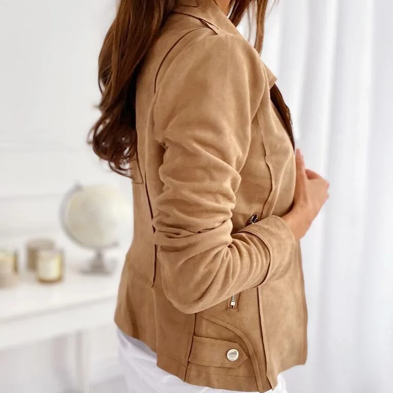 OupillCowboy Wind Blouson en daim à manches longues pour femme, manteau coupe couvertes, style petit ami, beau, vintage, document marron, automne, hiver, nouveau