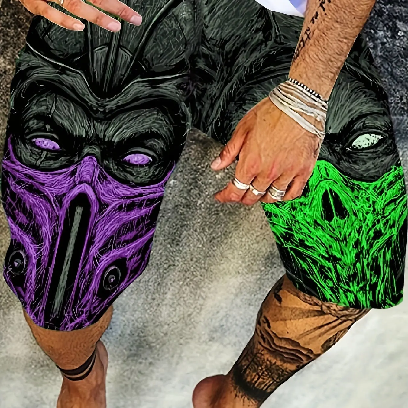 Summer New Casual Men's 3d Skull Print Shorts Beach Shorts Street Wear Polyester Fitness Running Surfboard Shorts