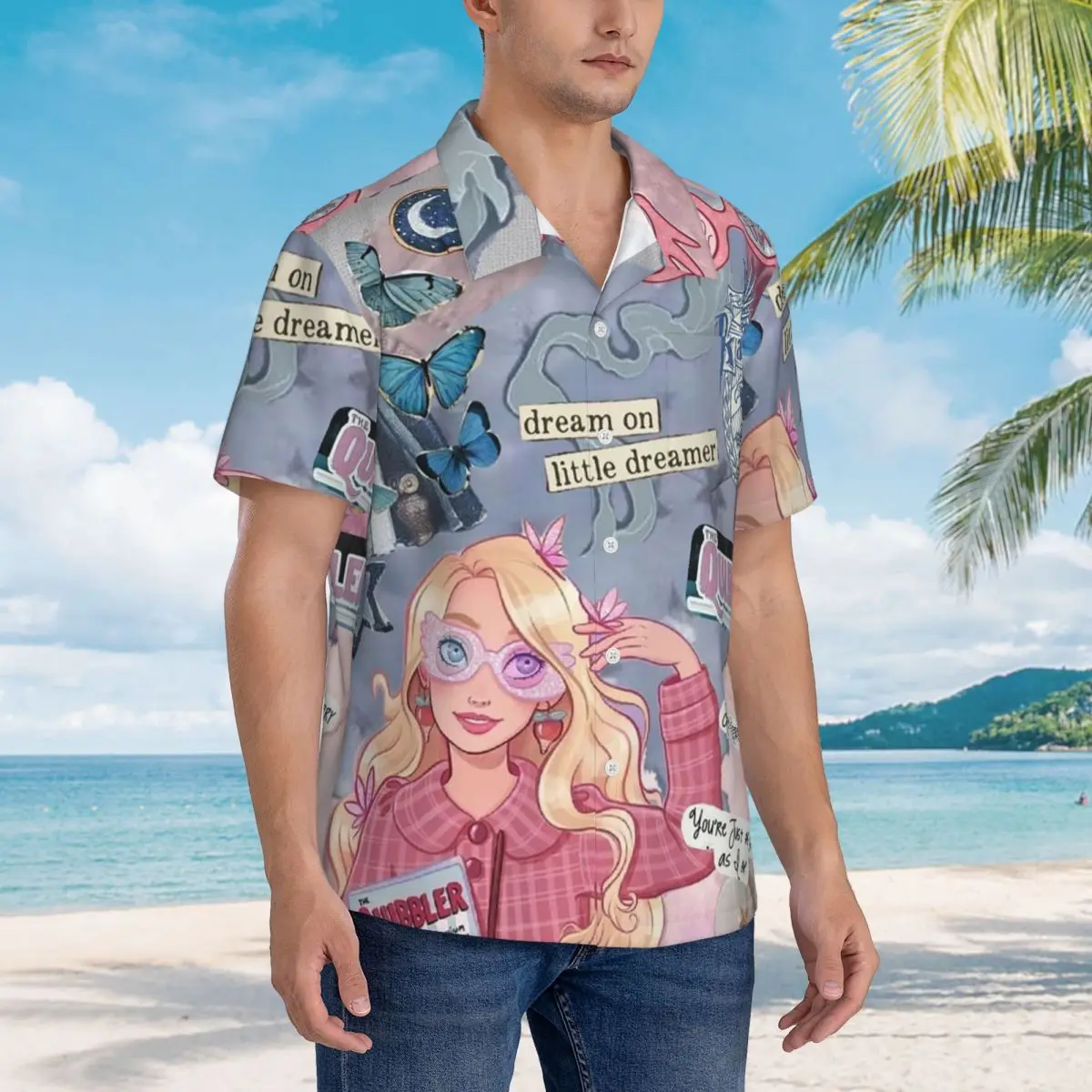 Luna L-Lovegoods Gafas Camisas hawaianas Moda Hombres Camisa de manga corta para verano Playa Tops de solapa para hombres