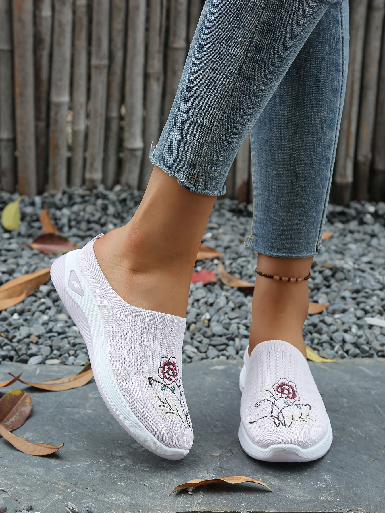 Große Größen Damen Rückenfreie Plateau-Sneaker mit Blumenstickerei, Mesh-Slipper, rutschfeste, bequeme Freizeit-Slipper für Senioren zum Gehen – Detail 21