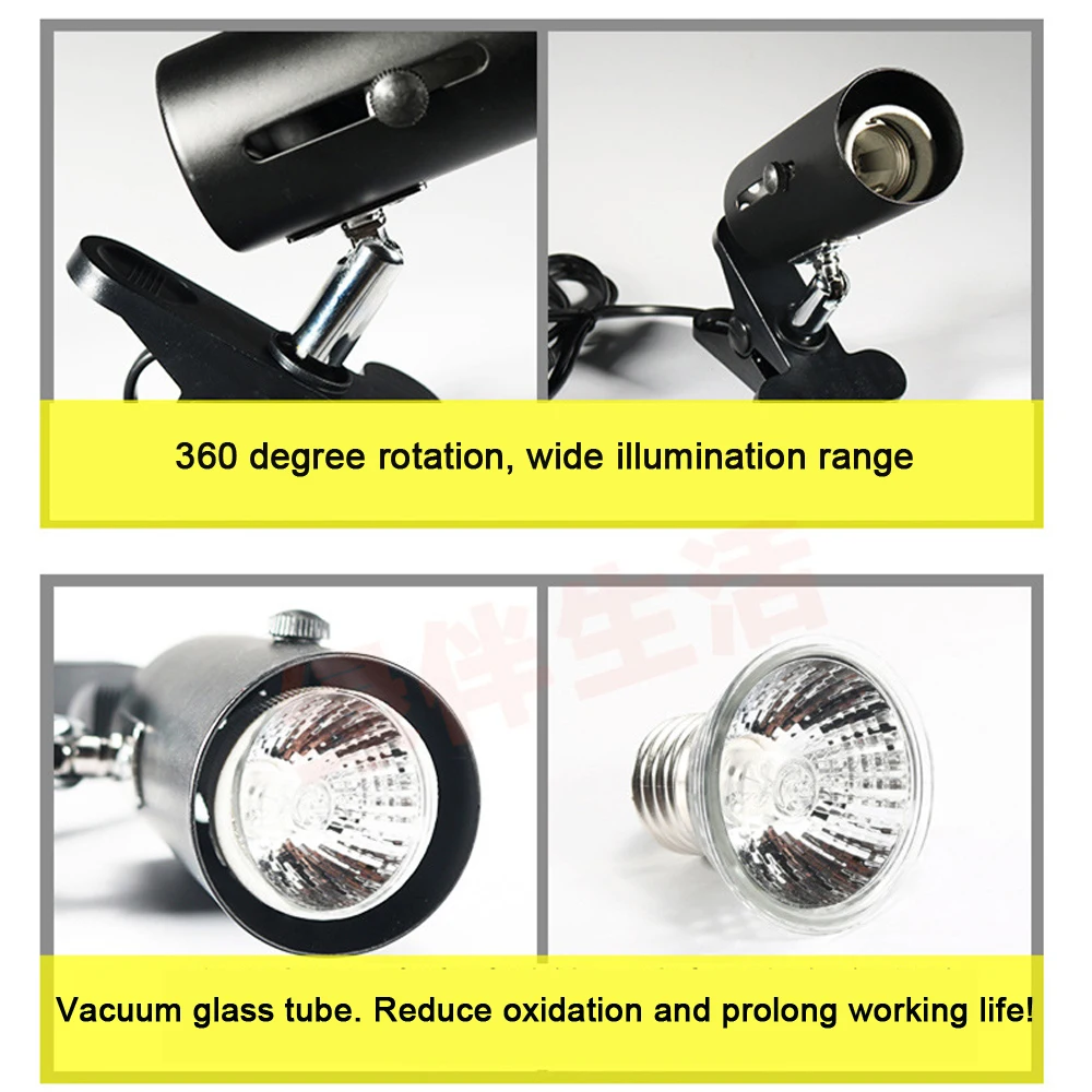 UVA+UVB 3.0 Reptile Lamp Kit with Clip-on Ceramic Light Holder Digital Thermometer Hygrometer Turtle Tortoises Basking UV Lamp