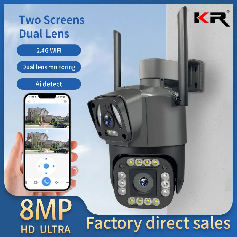 4G/Wifi Ip Camera 8mp 4K Dual Screen Camara Monitor Smart Home Outdoor Waterdichte Ptz Cctv Camera V380 Pro Beveiliging