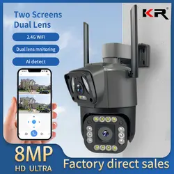 4G/WiFi IP Camera 8MP 4K Dual Screen Camara Monitor Smart Home Outdoor Waterproof PTZ CCTV Camera V380 Pro Security Protection