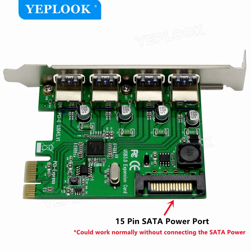 PCIe zu Externe 4 Ports USB 3,0 Expansion Karte Unterstützung PCI-E x1 x4 x8 x16 NEC720201 Chipset 5Gbps mit 15Pin SATA Power U3N04S