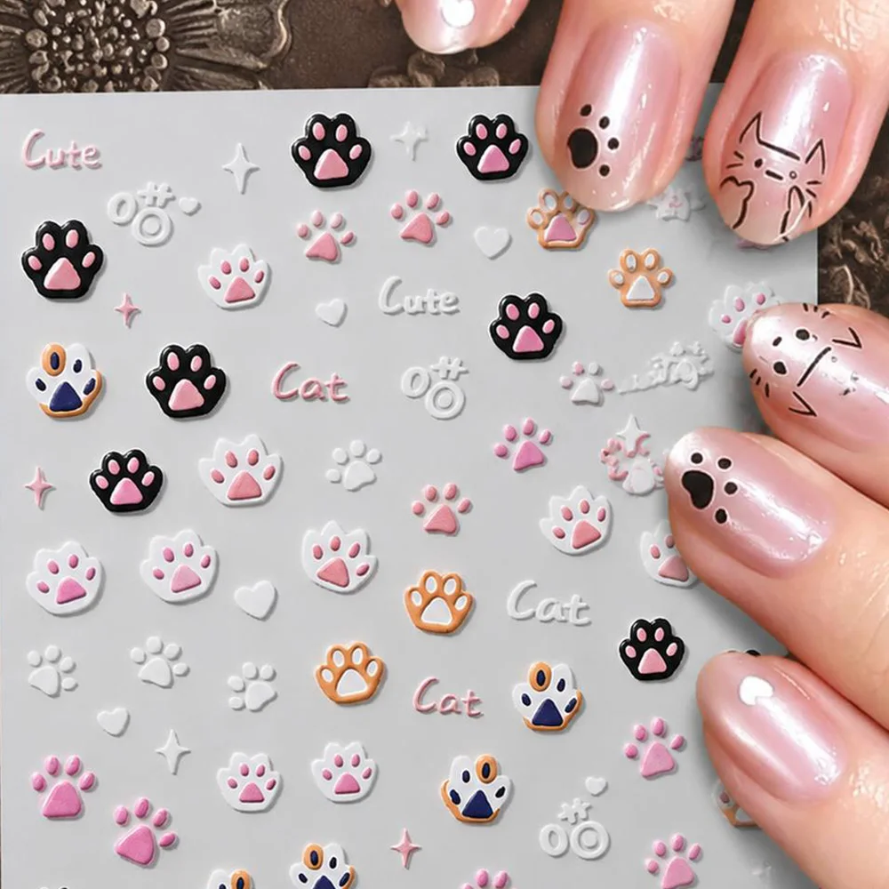 1Pc Multi Color Mix Design Cat Paw Nail Sticker Cute Fun Shapes Cat Paw Nail Decal Fun Playful Vibe Cat Paw Nail Slider