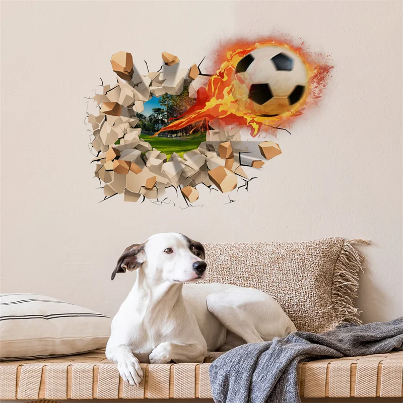 3D Broken Football Soccer Wall Stickers Home Decor For Boy Bedroom Decor Living room Wallpaper Wallart Mural