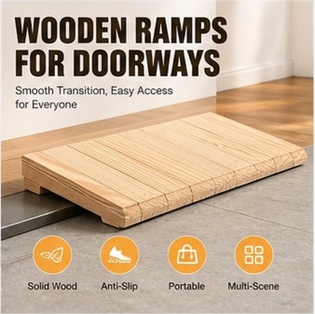 Wooden Curb Ramp for Thresholds Wheelchair Entry Scooter Motorcycle Car Driveway Garage Ramp Portable Solid Wood Safe