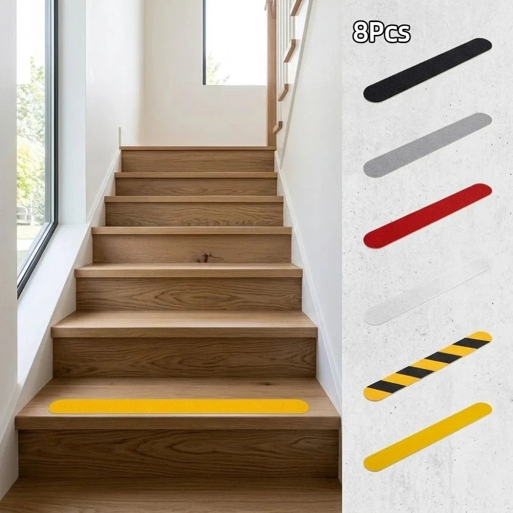 8Pcs Tire Tread Texture Stair Tread Anti-Slip Tape Waterproof Strong Adhesive Stair Tread Tape Luminous Durable