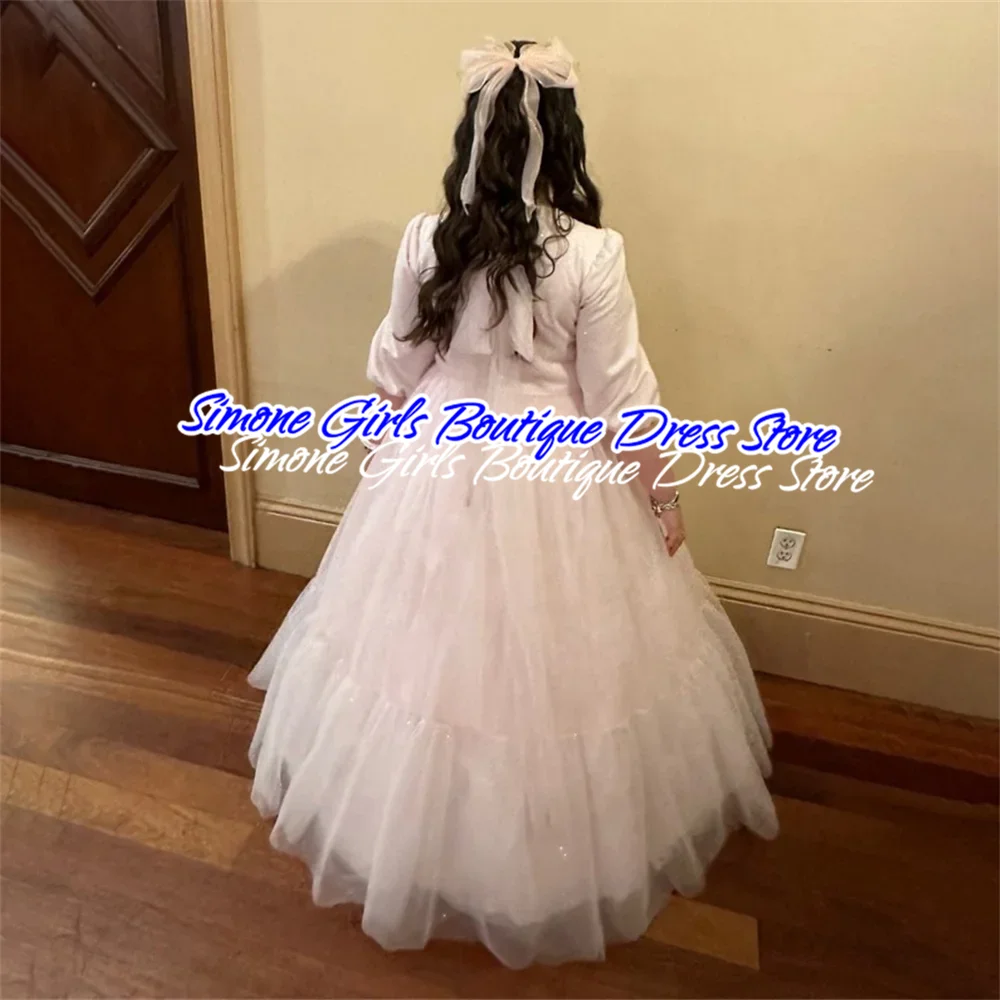 나비 다이아몬드 주름 공주 첫 성찬식 원피스 바닥 길이, 우아한 바닥 길이, 클래식 플라워 걸 가운, 맞춤형