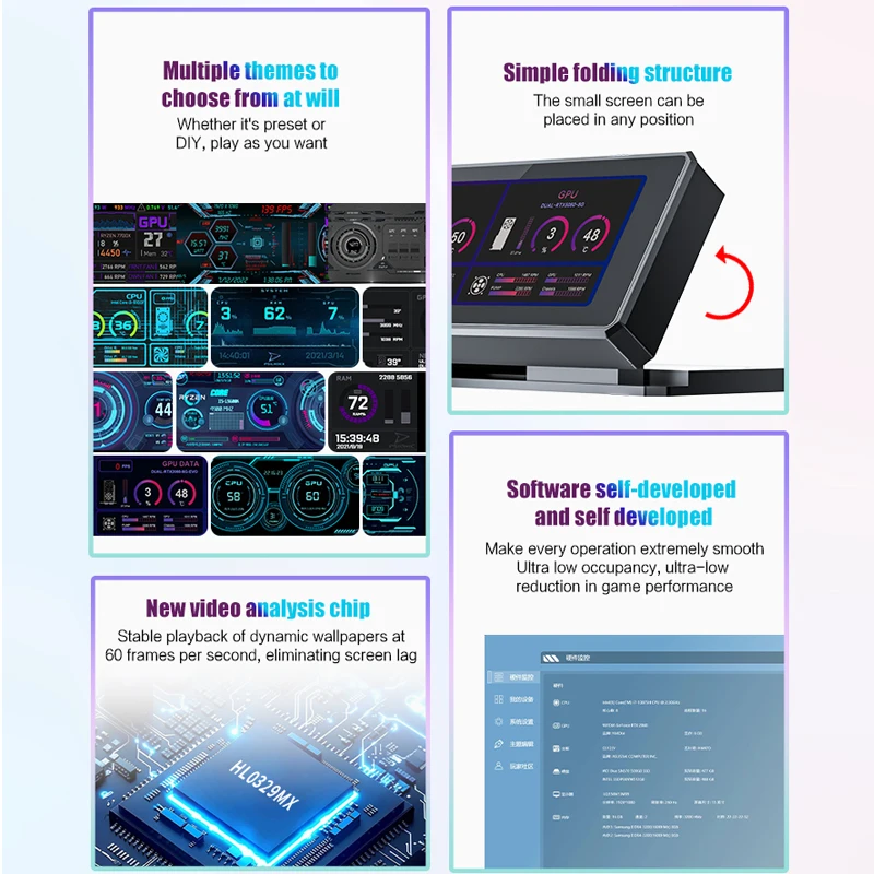 G39 Graphics Card IPS Monitor 3.39'', Full Aluminum USB 1 Cable-Link, Computer Desktop Versatile Screen, No Need Aida 64