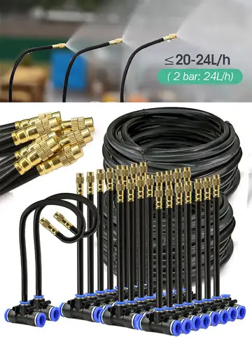 Black 8mm PE Hose 20cm Flexible Nozzle Misting Watering System 45/60/80/100W Self-priming Pump Adjustable Sprayer Kit for Garden