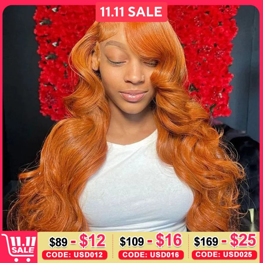 

Orange Ginger Color Front Wigs Human Hair Body Wave 13x6 13x4 Hd Lace Frontal Wig Loose Wave Brazilian Transparent Lace Wig