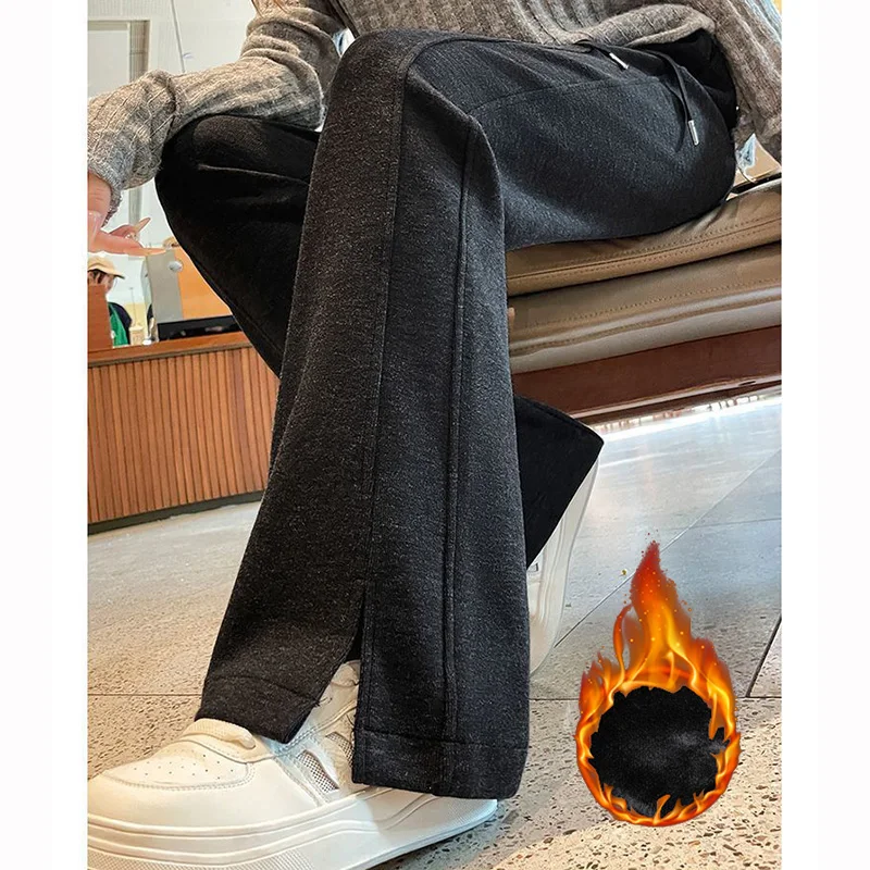 2025 inverno meninas calças de lã sólida feminino chique cintura alta calças de pelúcia senhora neve quente casual diário calças térmicas