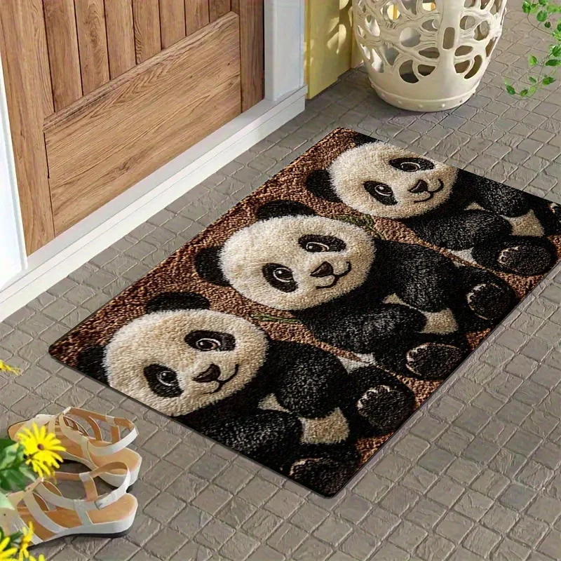 1pc Cute Panda Design Door Mat - Durable Polyester, Machine Washable, Rectangular Welcome Mat for Indoor/Outdoor Use, Perfect