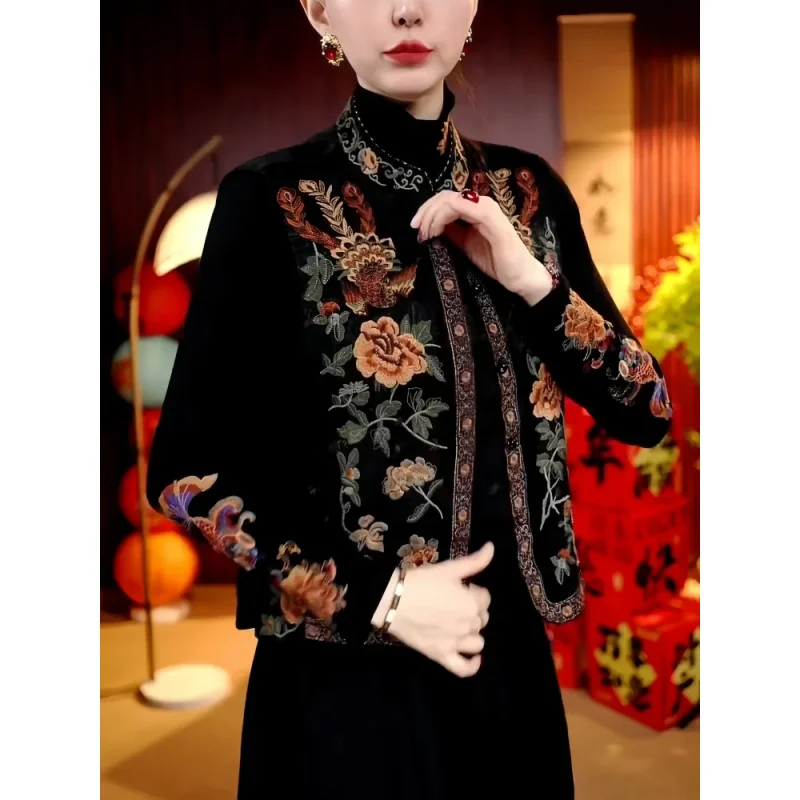 New 2026 Autumn Chinese Embroidered Song Jin Flower Pattern Women's Jiajia Vest Traditional National Sle Top Button