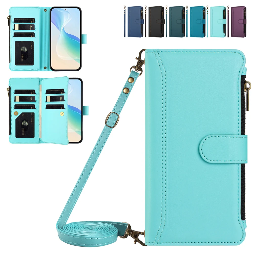 

Card Wallet Phone Cover For Xiaomi Poco C85 C75 C71 C65 C61 C55 C40 Redmi Note 12 12S Leather Case Wrist Strap Crossbody Shell