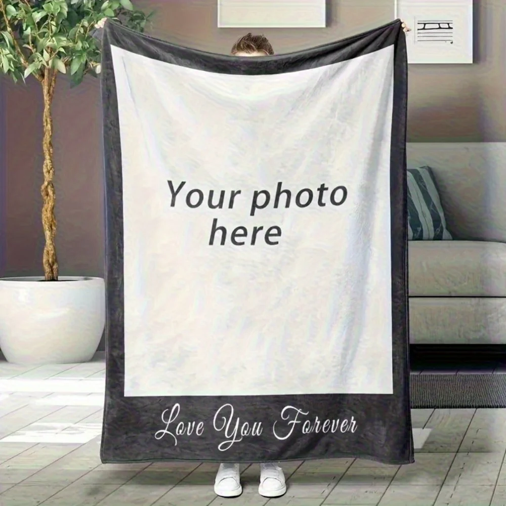 1Pc Personalized Custom Photo Text Flannel Blanket, Soft and Comfortable, Suitable for Office, Home, Unique Souvenir Present