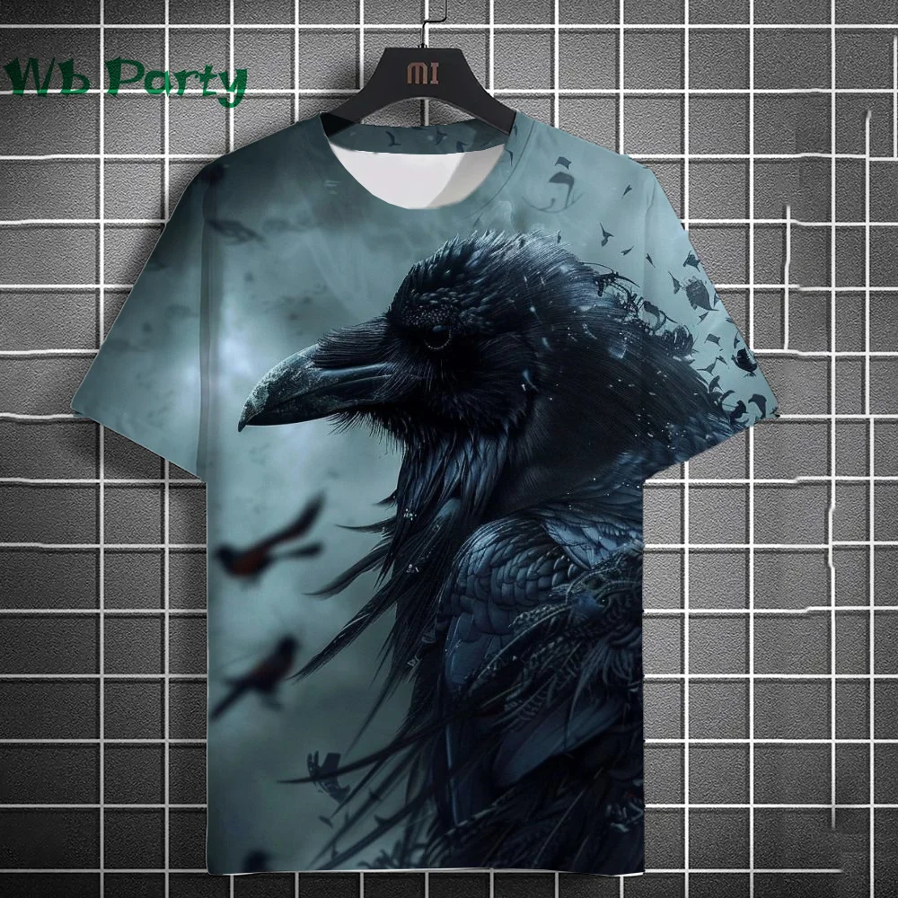 Summer Crow Pattern Print Men's Clothing Animal Graphic T shirts Round Neck Mens Clothing Gothic Men T-shirt Street Fashion Tops